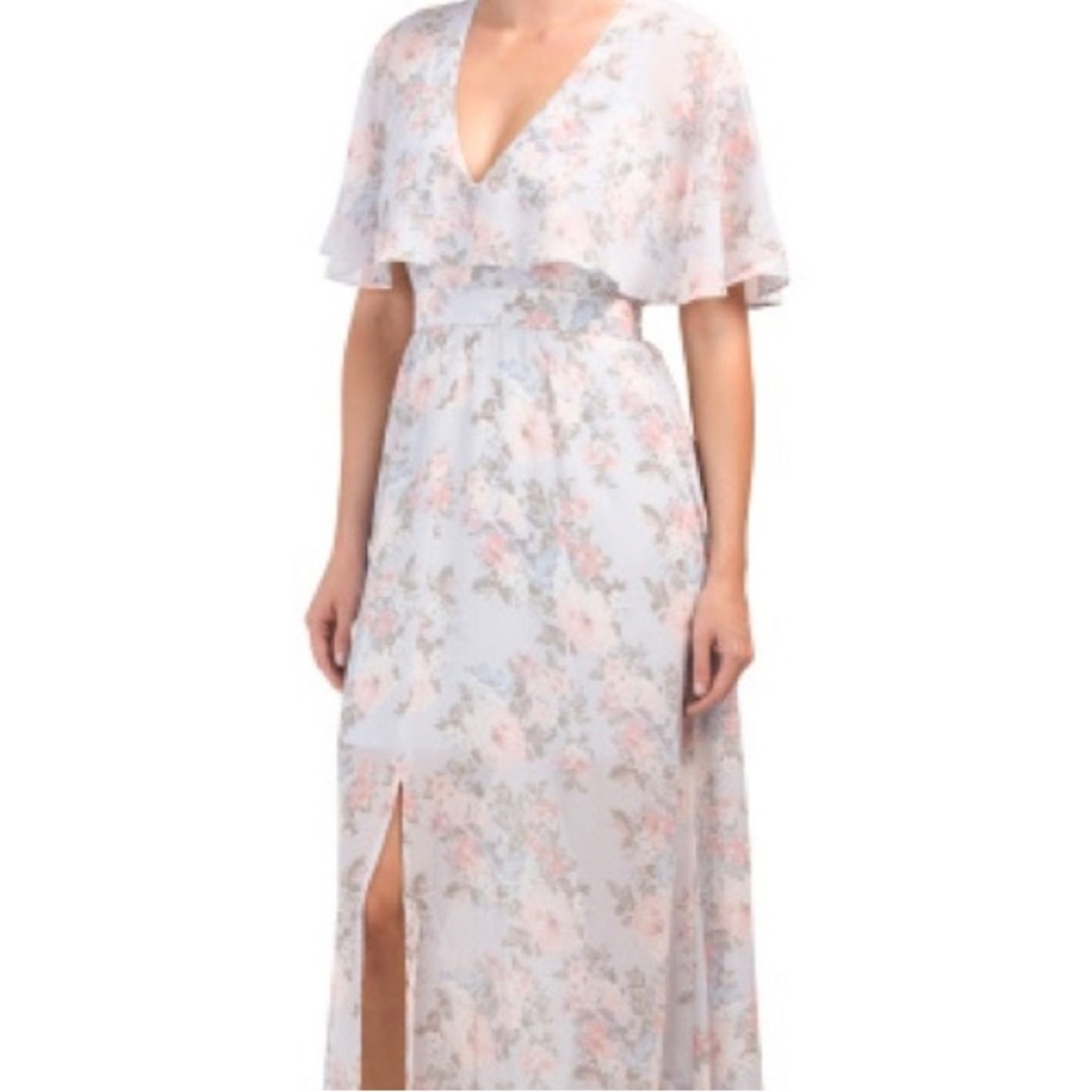 Wayf cape sleeve floral dress